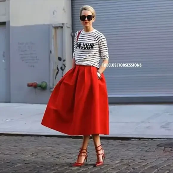 ZARA Blogger Fave Bright Red A-Line High Waist Midi Skirt NWT - Picture 12 of 16